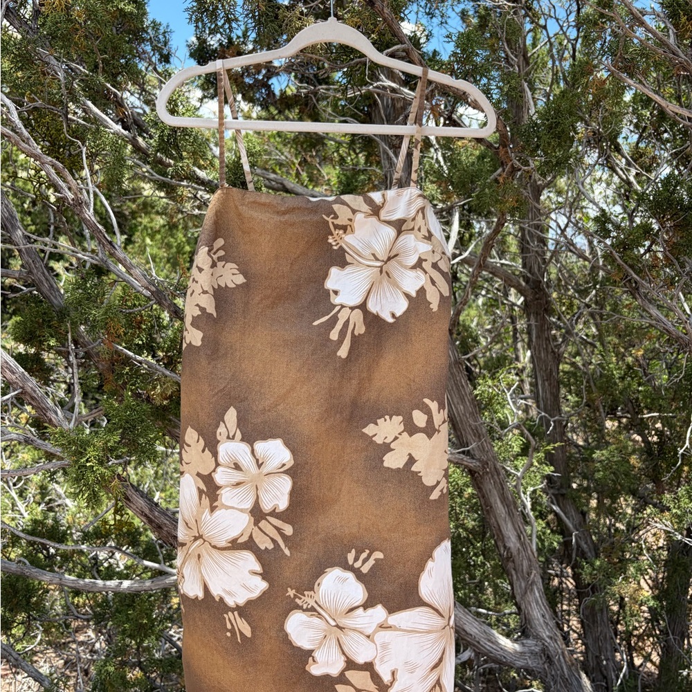 Vintage Polo Jeans Co. Ralph Lauren Brown Hawaiian Hibiscus Slip Dress Y2K Sz 6 - Picture 2 of 6